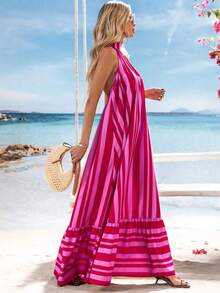 Vestido de mujer con tirantes de espagueti con estampado de rayas tejidas, ropa de verano, Día de San Valentín, atuendos de vacaciones para mujer, atuendos de playa para mujer, festival, romántico, bohemio, BOHO, dulce, atuendos de rave festiva - Rosa - Ver 4