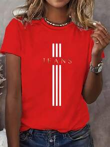 Camiseta Casual de Manga Corta para Mujer - [Rojo] - Ver 1