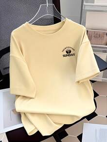 Women's Vintage Fashion Short Sleeve T-Shirt, Summer Cartoon Print Short Sleeve T-Shirt, Sheer Short Sleeve T-Shirt, Unique Niche Design, Loose Fit Top, Base Layer #3333 - 杏 - 查看 2