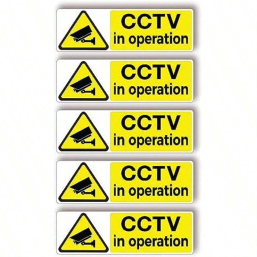 5pcs Wooden Security Camera In Use Stickers, Self-Adhesive, Wooden CCTV Warning Signs, Indoor & Outdoor Use (Size: 5.91 In X 1.97 In) - 5pc - View 1