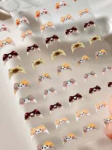 Cute Cat Face French Tip Nail Stickers, 1 Sheet 5D Self-Adhesive Kitten Pattern Nail Decals, Kawaii Cartoon Cat Head Nail Art Decor For Girls & Cat Lovers DIY Manicure - Multicolor - View 3