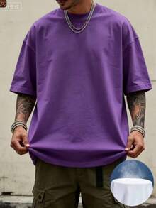 Oversized Boxy Cut Short Sleeve Jersey T Shirt Casual Crop Fit Streetwear Modern Minimalist All Season Essential Top-Comfortable Retro Cotton T-Shirt - 紫色1 - 查看 3