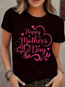Camiseta estampada para mujer 2026, moda femenina primavera y verano, nueva camiseta gráfica MAMA para el Día de la Madre - Ajuste cómodo e informal, negra con estampado de letras rosas y diseño de corazón, lavable a máquina, regalo para mamá, regalos para el Día de la Madre, camiseta gráfica, camisetas gráficas para mujer, camiseta de verano, informal, conjuntos de vacaciones para mujer, diseño juvenil y a la moda, playera para verano. - Negro - Ver 8