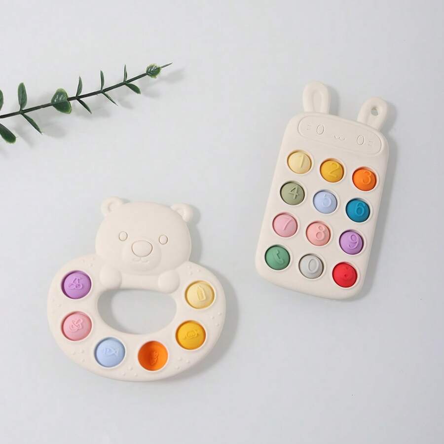 Baby Silicone Cartoon Bear Squeeze Toy, Teething Stick To Exercise Infant Fine Motor Skills - Multicolor - View 1