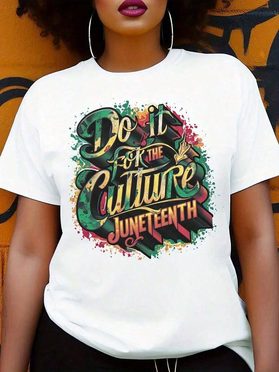 Hazlo por la cultura: Camiseta con estampado gráfico de Juneteenth, celebra la historia y el patrimonio afroamericano, ropa para festivales. - Blanco - Ver 1