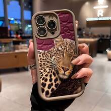 Leopardo dorado sobre fondo estampado color burdeosfunda de teléfono Fundas compatibles con ,Apple,VIVO,OPPO,,, y Honor.Fabricadas en silicona TPU,ofrecen protección contra golpes y caídas.regalos para mamá - Marrón - Ver 2