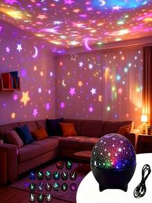 Galaxy Moon Projection Lamp, Star Sky Projection Light Magic Ball Desk Lamp - LED USB Powered Smart Color Changing Flashing Night Light For Office, Party, Stage, Suitable For Bedroom, Game Room - Multi-color light - View 8