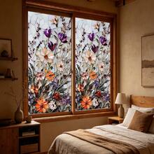 1/4 piezas Película de ventana estática esmerilada con diseño floral vintage, película de ventana de privacidad con bloqueo de luz, adecuada para decoración de dormitorio, oficina y baño - Pegatinas para ventanas - Ver 8
