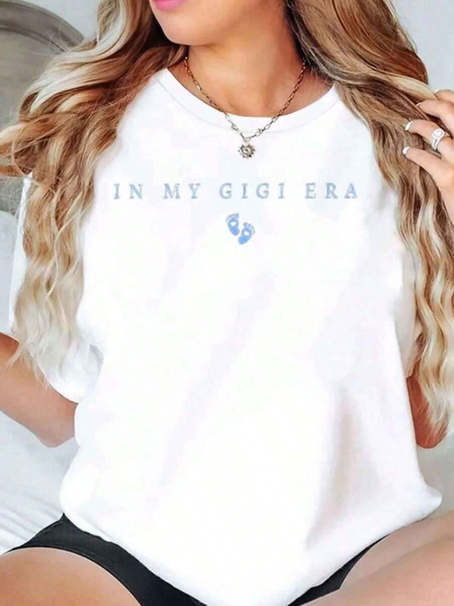 Cool Women's T-Shirt, Casual Crew Neck T-Shirt For Women With 'In My Gigi Era' Print, Loose Fit Graphic Tee For Everyday Wear, Fashion - 白色 - 查看 1