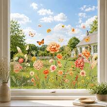 1pc Watercolor Floral Butterfly Window Clings, Electrostatic No Glue Removable Decals, Double Sided Anti-Collision Glass Stickers For Bedroom Living Room Kitchen Balcony, Boho Wildflower Decor For Spring Summer - Flower and Butterfly Window Stickers - View 5