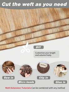 SUYYA Tóc nối màu vàng dâu tây #27, highlight vàng bạch kim #613, dài 22 inch, 100g, tóc nối may vào, tóc nối dệt từ tóc người thật, tóc thẳng mượt, tóc Remy. - S27/613 - Xem 5