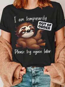 Plus Size Women's Casual And Fashionable Printed T-Shirt, Available In Sizes 0-8XL, A  Base Layer For Everyday Wear, Suitable For All Seasons, Casual Wear, Short-Sleeved Crew Neck T-Shirt Available In Various Colors, Plus Size Women's T-Shirt, A Great Gift - 黑色 - 查看 6