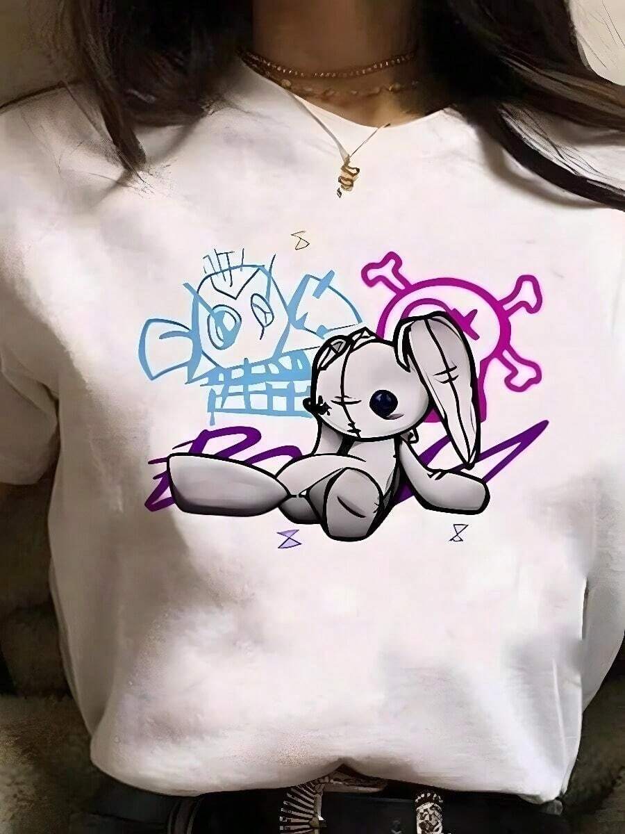Camiseta Estampada Jinx Arcane, Camisetas de Cosplay de Anime para Hombre, Camiseta de Manga Corta con Dibujos Animados, Ropa de Verano, Ropa Deportiva para Mujer |   Diseño exquisito |   Suelto y cómodo |   Fácil de combinar | - Blanco - Ver 1