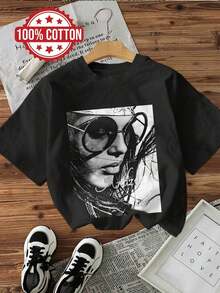 Women's T-Shirt For Spring And Summer - Hitam - View 7
