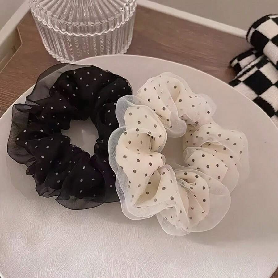 Polka Dot Mesh Double-Layer Fashion Fabric Scrunchie, Multifunctional Suitable For Parties And Birthdays, Ideal Mother's Day Gift - Polka Dot Hair Tie - View 1
