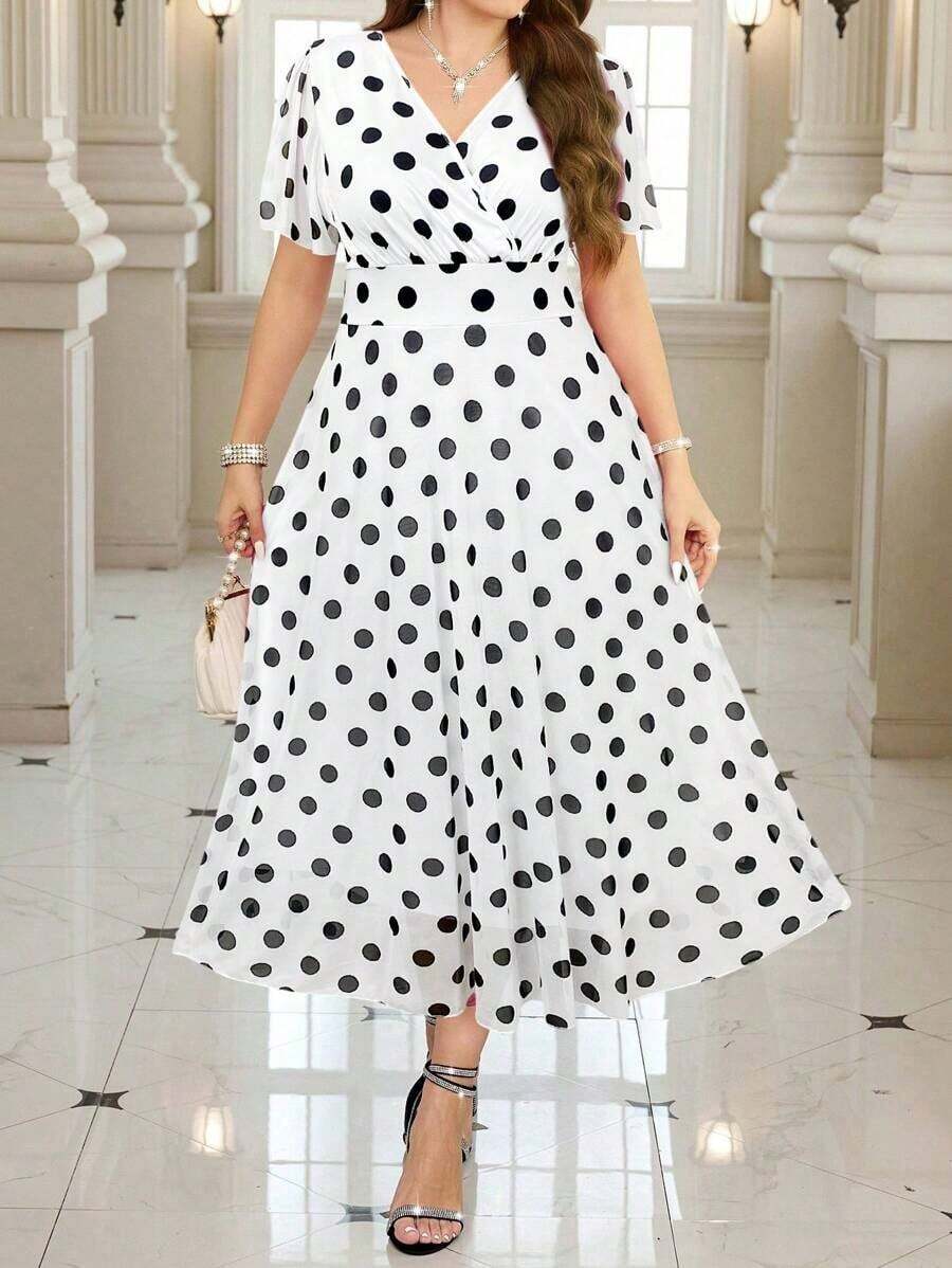 Vestido floral elegante de talla grande, verano - Blanco - Ver 1