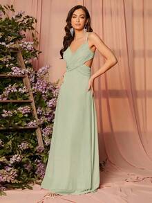 Vestido de dama de honor elegante con tirantes finos y corte calado para el verano - verde menta - Ver 4