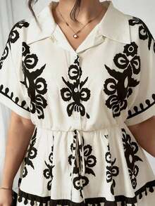 Vestido informal de estilo camisa de talla grande con detalles ricos - Albaricoque - Ver 2