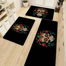 1pc Skull Pattern Printed Linen Kitchen Rug, Bathroom Mat, Doormat, 3D Printed Rectangle Carpet For Living Room, Bedroom, Hallway, Bathroom, Laundry Room - Polyester Rug For Indoor And Outdoor Home Decor - Multicolor - View 5