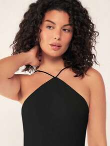Body de verano sin mangas y sin espalda para mujer de unicolor con estilo de cuello halter - Negro - Ver 7
