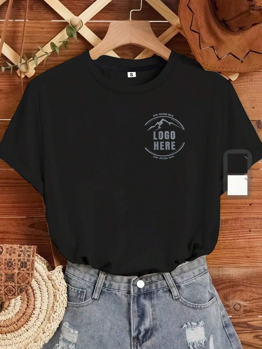 Camiseta con Logo/Foto Personalizada, Camiseta con Logo de la Empresa Personalizada, Camiseta con Logo de Negocio, Ropa con Logo de Equipo, Camiseta con Tu Foto - Negro - Ver 1