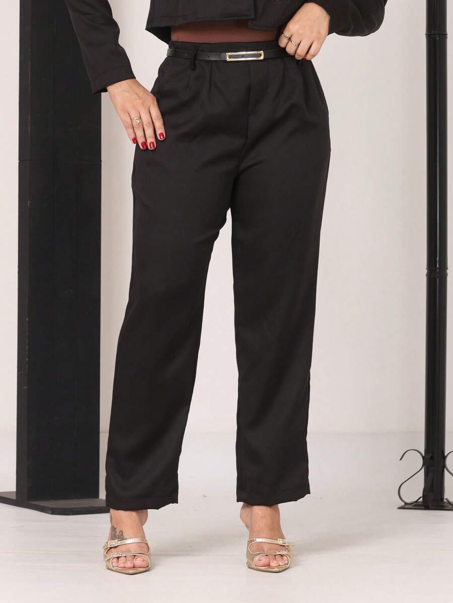 Women's High-Waisted Tailored Trousers With Belt | Elegant Formal Trousers With Pocket And Side Zipper - 1pretoo - Xem 1