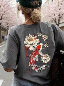 Women's Summer T-Shirt With Letter Print, Round Neck And Short Sleeves, Casual Style, Loose And Versatile For Vacation, Summer Fashion For Daily And Festive Wear, Black - 深灰色 - 查看 5