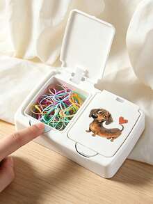 Cute Dachshund Pattern Pop-Up Double Layer Storage Box - Puppy Pattern Storage Box/Cute Desktop Organizer, Dust-Proof And Portable, Perfect For Storing Earrings, Jewelry, Swabs, Soft Pads And Beauty Supplies, Pop-Up Design, Combines Fashion "Style" Aesthetics - Absolutely A Back-To-School Essential And A Great Gift For Friends! - Multicolor - View 4