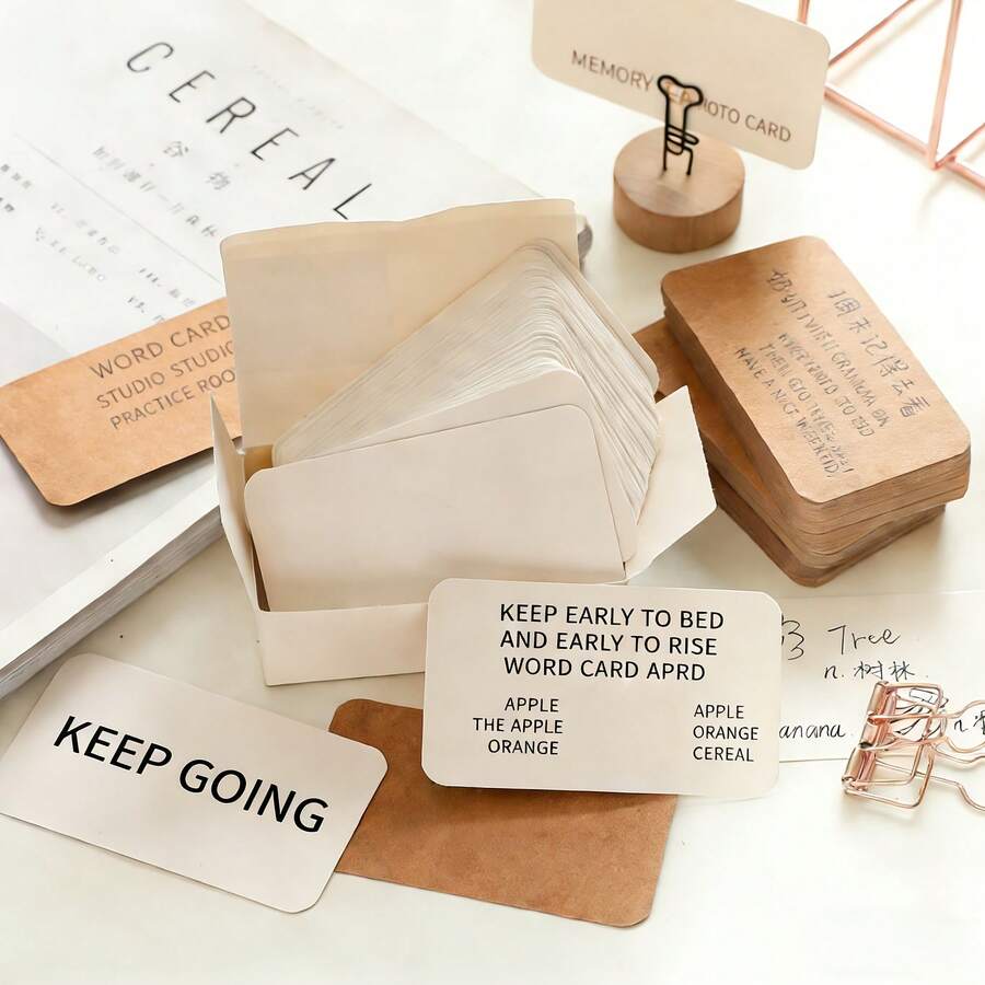 100/200pcs Unique Textured Blank Cards, Perfect For DIY Kraft Paper Postcards, Doodles, Bookmarks, Notes And Study Cards. Suitable For Invitations, Gifts And Handicrafts. Light Brown With White Rounded Corners - Multicolor - View 1