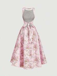 MOD Vestido con estampado floral romántico, espalda abierta y lazo - Multicolor - Ver 6