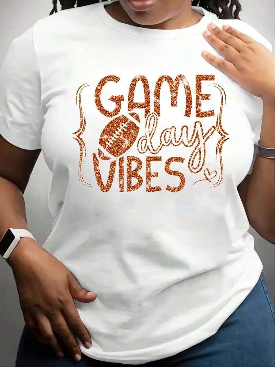 White T-Shirt With Football Graphic Print For Football Fans, Casual Match Day Wear, Women's T-Shirts - 白色 - 查看 1