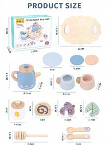 Children's Wooden Simulation Afternoon Tea Desserts, Teapot, Tableware, Kitchen Tea Set Combination, Educational Pretend Play Toy - Red - View 5