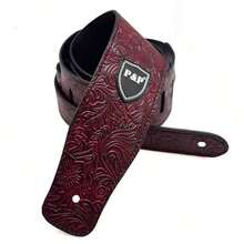 2.5 Inch Vintage Retro Guitar Strap, Embroidered, Soft, Adjustable, Universal Accessory For Classical And Electric Guitars - Red - View 1