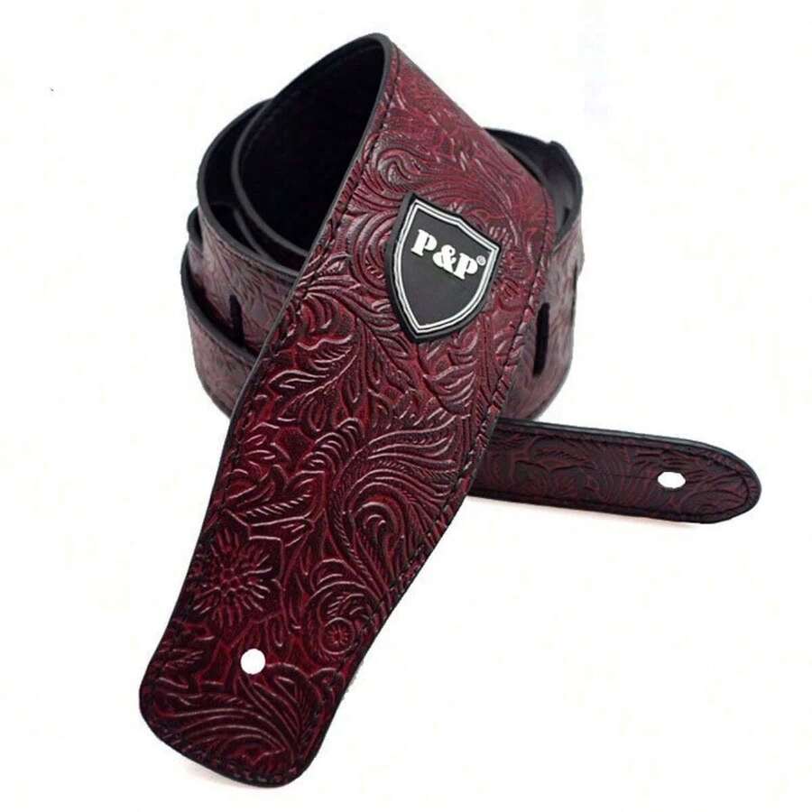2.5 Inch Vintage Retro Guitar Strap, Embroidered, Soft, Adjustable, Universal Accessory For Classical And Electric Guitars - Red - View 1