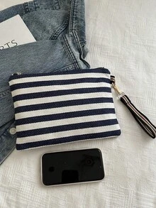 Casual Fashionable Versatile Striped Zipper Clutch Bag For Women - Blue - View 7