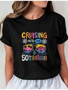 Camiseta Deportiva Casual para Mujer con Colorido Diseño NAVEGANDO HACIA MI 50º CUMPLEAÑOS - Camiseta Negra Elástica de Cuello Redondo, Lavable aáquina, Ajuste Cómodo y Apta para Todas las Estaciones, para Celebrar un Cumpleaños Especial. - Negro - Ver 6