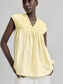 Ontre 2026SS Nueva Blusa para Mujer, Tejido Tejido, Estilo Urbano Elegante Casual, Moda Minimalista para Ir al Trabajo - Amarillo - Ver 1