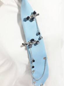 1pc Women's Fashion Solid Color Rhinestone Flower Decor Elegant Tie, Suitable For Party, School, Travel, Date, Shirt Matching - Multicolor - View 6