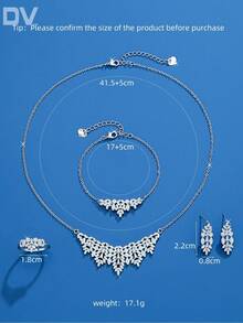 DV JEWELRY 5件套奢华锆石镀白金项链、手链、耳环、开口戒指首饰套装，优雅珠宝礼品，适合女性、派对、周年纪念日佩戴 - 銀色 - 查看 6