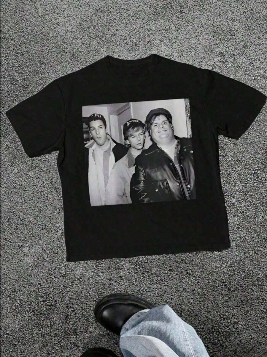 Retro - Group - Portrait - Motif Men's T - Shirt, Casual Soft Short Sleeve Pure Cotton 220gsm T - Shirt - Black - View 1