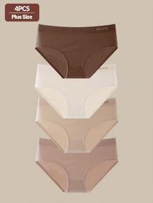 4pcs/Pack Plus Size Women Seamless Lace Panties, Mid-Waist, Comfortable, Breathable, Tummy Control Shapewear - Multicolor - View 4