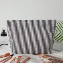 Personalized Fine Striped Cosmetic Bag, Customizable Name Makeup Pouch, Bridesmaid Gift, Travel Toiletry Bag, Striped Wash Bag, Beach Purse, Gift For Women, Aesthetic - Multicolor - View 6