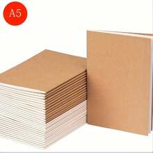 Cuaderno de papel kraft A5 engrosado, cuaderno cosido retro y simple para estudiantes universitarios, adecuado para notas de clase/práctica de exámenes/diario, con cuadrículas rayadas y páginas interiores en blanco disponibles. Útiles escolares - Cuaderno de cuero - Ver 8