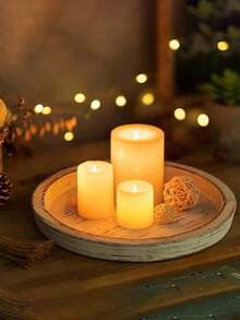 1pc Vintage Wooden Round Decorative Tray, Farmhouse Distressed Candle Holder Base, Home Living Room Incense Candle Plate - 白色 - 查看 5