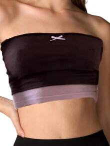 Women Elastic Basic Bandeau Summer Contrast Color Off-Shoulder Crop Tops Streetwear Club Wear - 棕色 - View 1