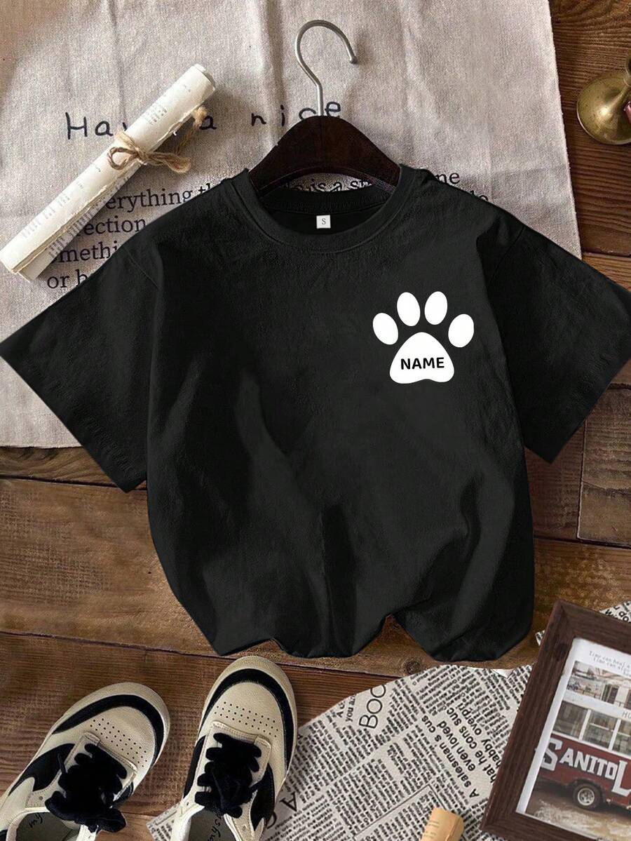 Personalized Dog Mom T-Shirts, Dog Paw Print T-Shirts, Dog Mom, Pocket Paw Print T-Shirt, Personalized Dog Mom T-Shirt, Gifts For Dog Moms, T-Shirt For Dog Lovers, Dog T-Shirts - 黑色 - 查看 1