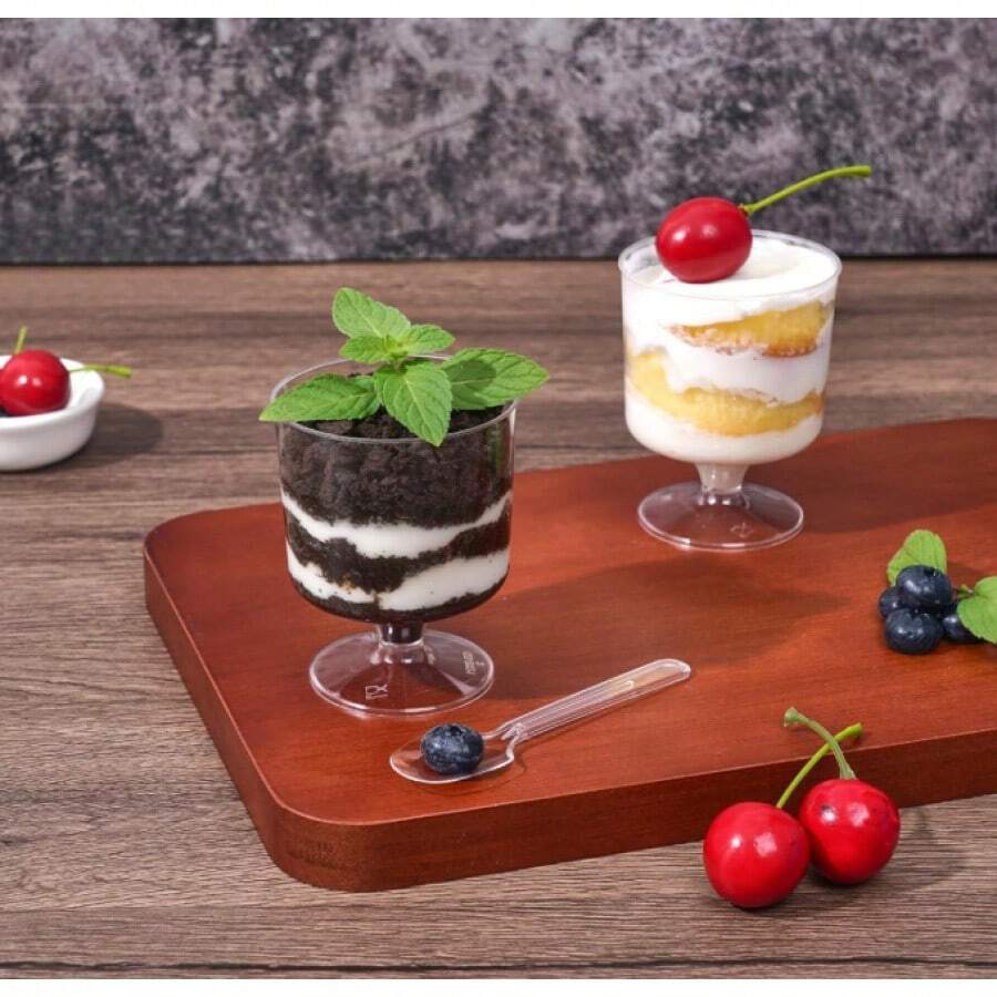 6 Stücke wiederverwendbare transparente Champagner-Dessertbecher, hochwertige klare Gläser, unzerbrechliche wiederverwendbare Party-Becher, elegante transparente Cocktailgläser, ideal für Hochzeiten, Geburtstage, Babypartys, Feiertage, Hausbar, Outdoor-Picknicks, Catering, Wein, Champagner, Saft, Desserts, Mousse, Pudding - Verschiedenfarbig - Übersicht 1
