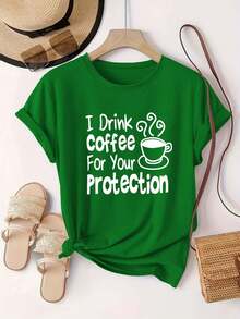 Plus Size Women's Casual And Fashionable Printed T-Shirt, Sizes 0-8XL,  Base Layer For Everyday Wear, Stylish, Suitable For All Seasons, Comfortable Fit, Short Sleeve And Crew Neck T-Shirt, Various Colors Available, Fun T-Shirt For Women, Great Gift - 綠色的 - 查看 6