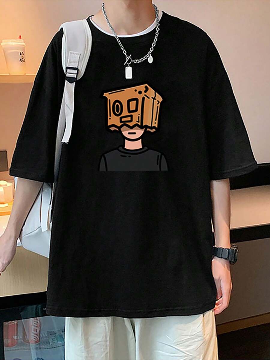 Camisetas vintage 100% algodón, estilo americano de verano, camisetas de manga corta juveniles, frescas y elegantes, cuello redondo, unisex, algodón puro de peso pesado, estilo urbano, corte holgado, marca de moda ins100% algodónManga Corta - Negro - Ver 1