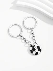 ROMWE New Arrival Hot Selling DIY Handmade Magnetic Soccer Ball Keychain, 1pc World Cup Commemorative Small Gift, Sports Style Car Key/Backpack/Bag Decor Pendant, Holiday Creative Gift, Suitable For Daily Use, Gift For Friends - Black and White - View 3